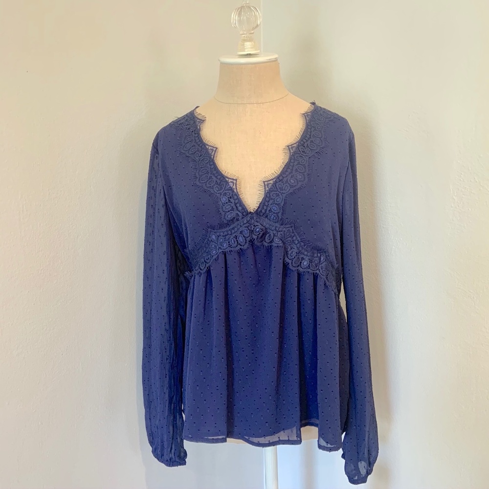 NWT Mason & Belle V Neck Long Sleeve Navy Blouse